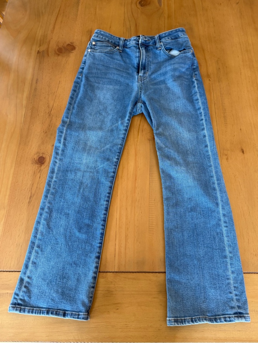 QUINCE Stretch High Rise Kick Flare Medium Wash Jeans size 28 26" inseam